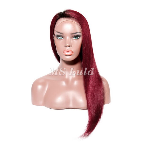 Black Root Human Hair Silky Straight Lace Closure Wig 1B/99J/Pink/Red/Purple - Image 4